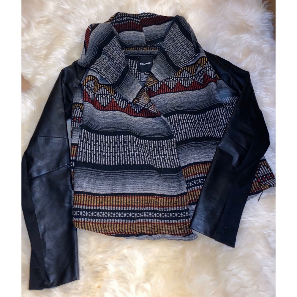 Serape jacket with leather sleeves